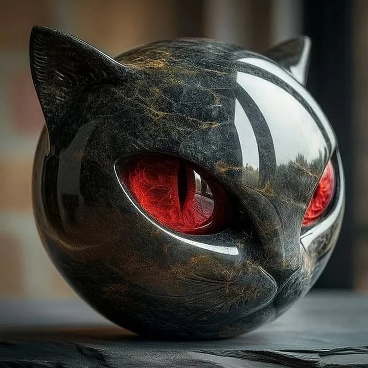 Lunaris - Mystical Black Cat Head Sculpture