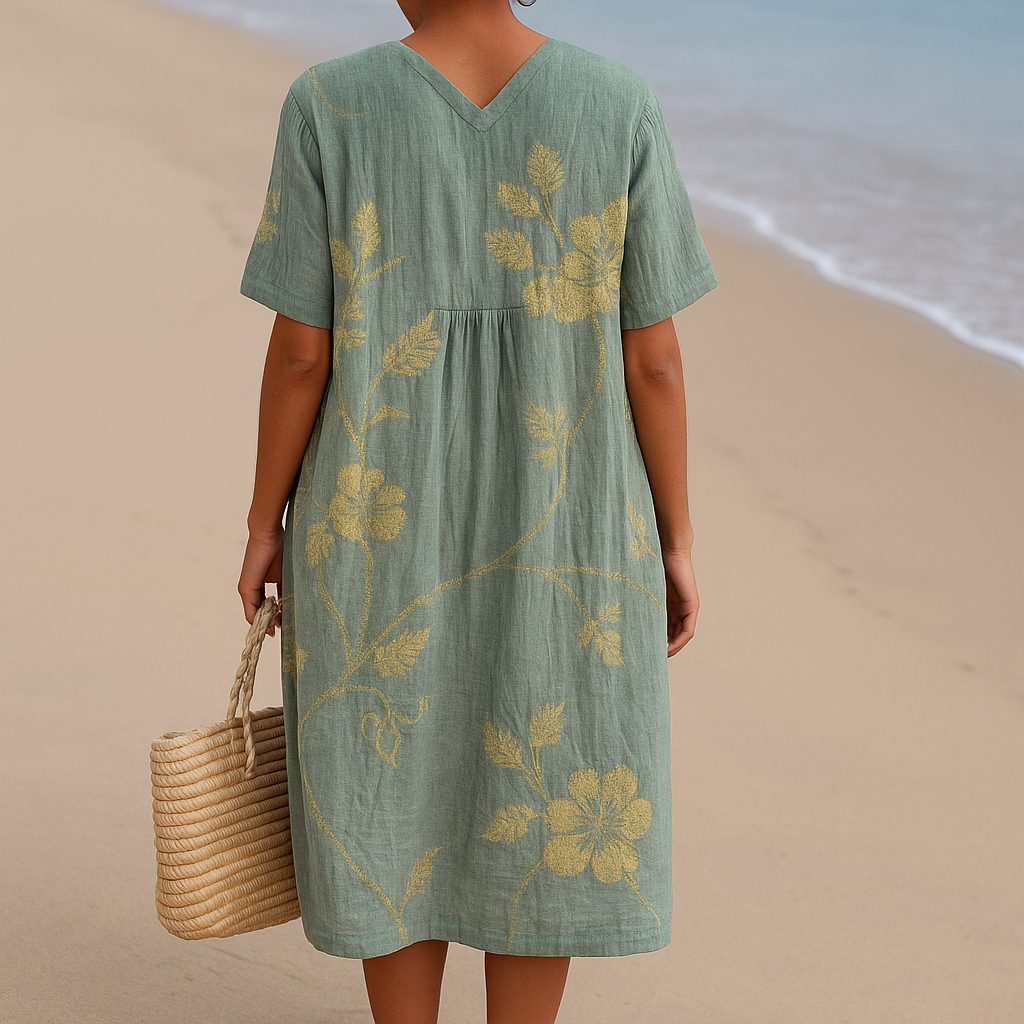Olivia | Blue-gray Dress with Floral Embroidery