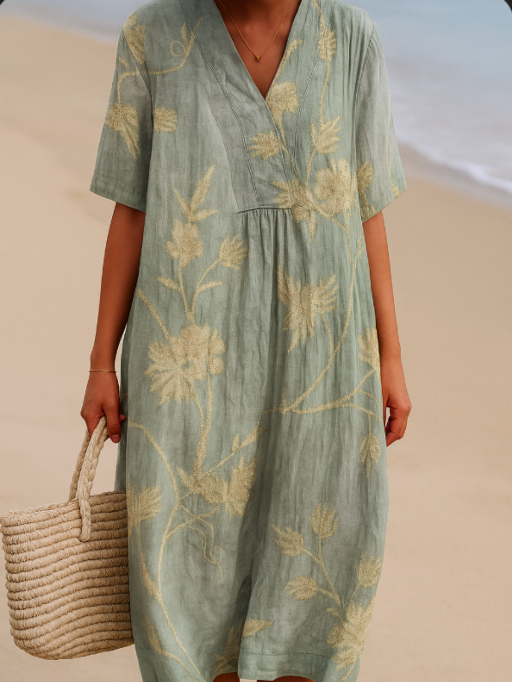 Olivia | Blue-gray Dress with Floral Embroidery