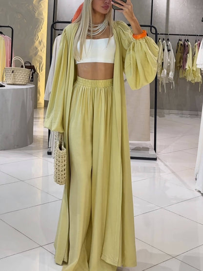 Elegant Pleated Lantern Sleeve Longline Cardigan Top for Chic Layering