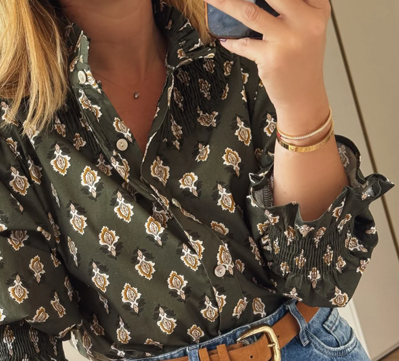 Green Accent Collar Shirt