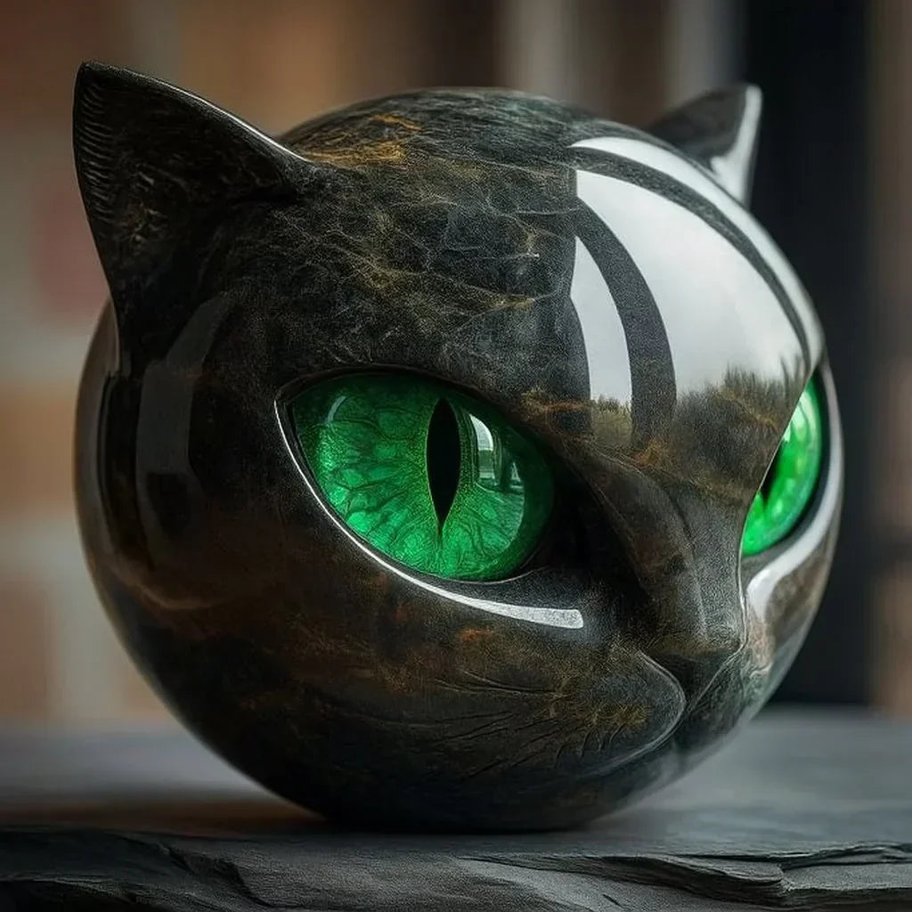 Lunaris - Mystical Black Cat Head Sculpture