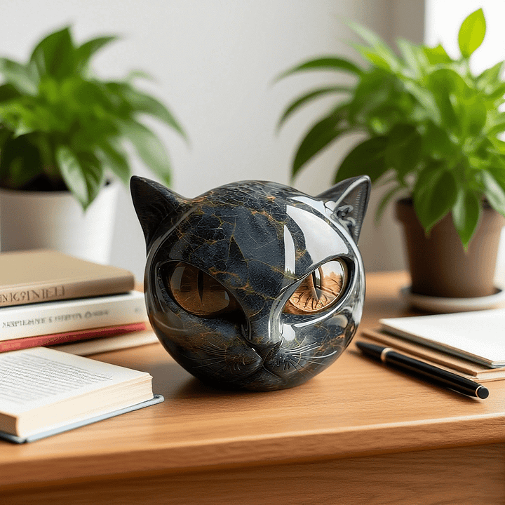 Lunaris - Mystical Black Cat Head Sculpture