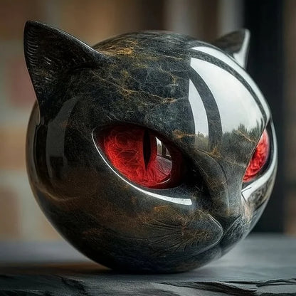 Lunaris - Mystical Black Cat Head Sculpture