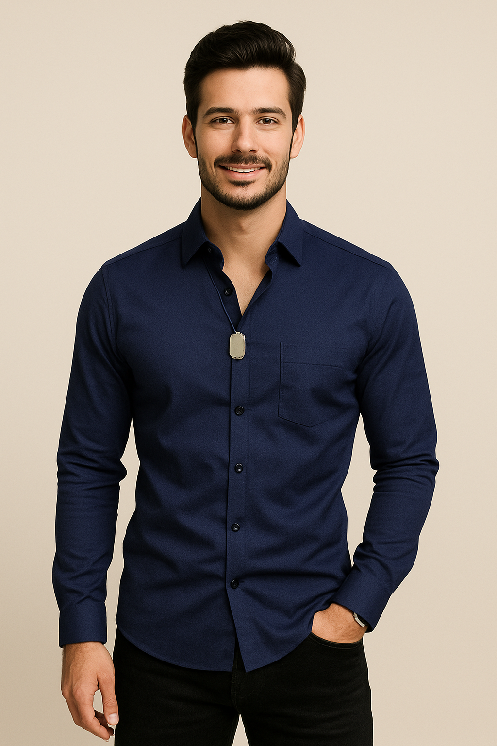 HERBERGER | Men's Long Sleeve Shirt with Stretch for Office and Everyday Wear