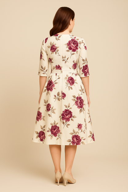 SOHO | Women's Floral Summer Dress with A-Line and 3/4 Sleeves, Airy & Light