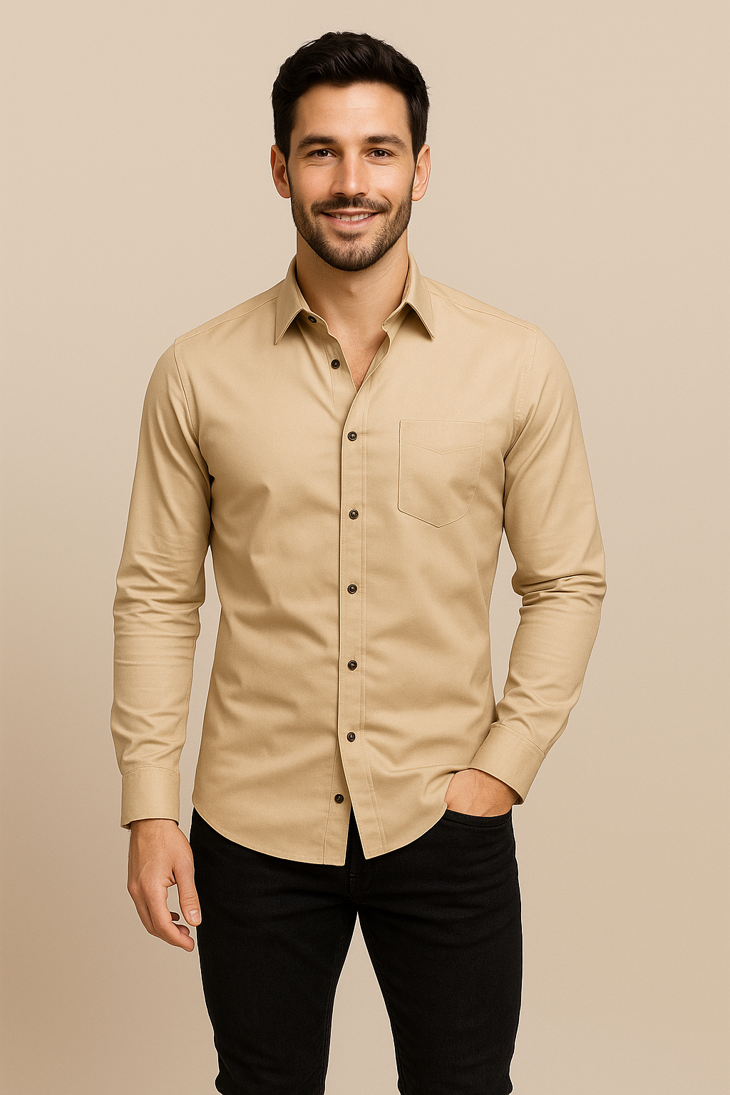 HERBERGER | Men's Long Sleeve Shirt with Stretch for Office and Everyday Wear