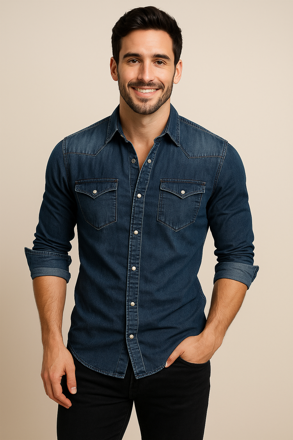 HERBERGER | Men's Denim Shirt with Chest Pockets for Summer and Everyday Use