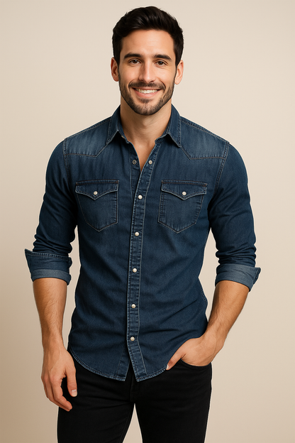 HERBERGER | Men's Denim Shirt with Chest Pockets for Summer and Everyday Use