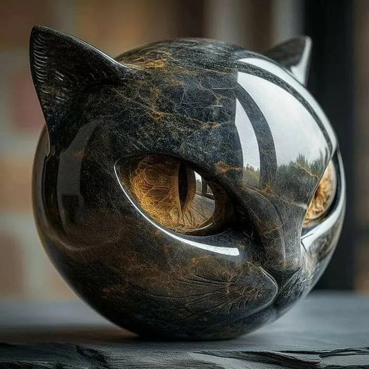 Lunaris - Mystical Black Cat Head Sculpture
