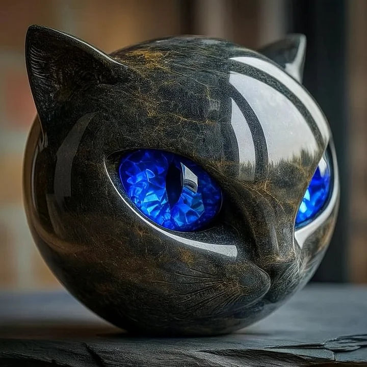 Lunaris - Mystical Black Cat Head Sculpture