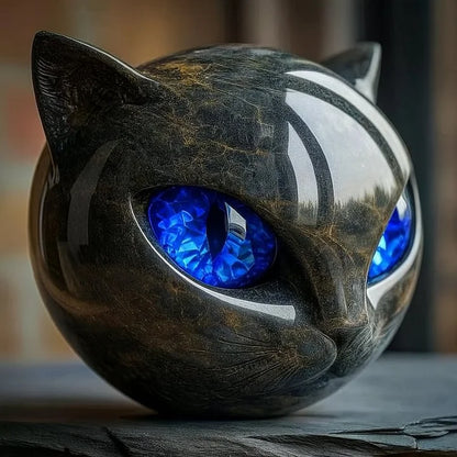Lunaris - Mystical Black Cat Head Sculpture