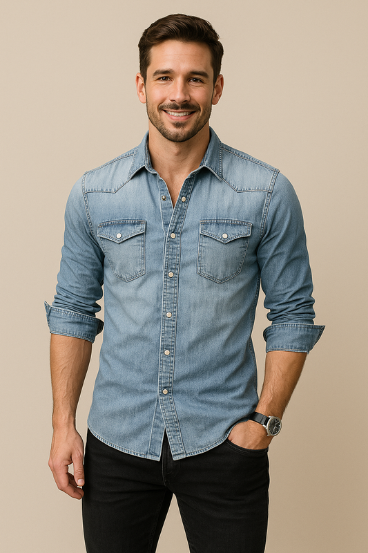 HERBERGER | Men's Denim Shirt with Chest Pockets for Summer and Everyday Use