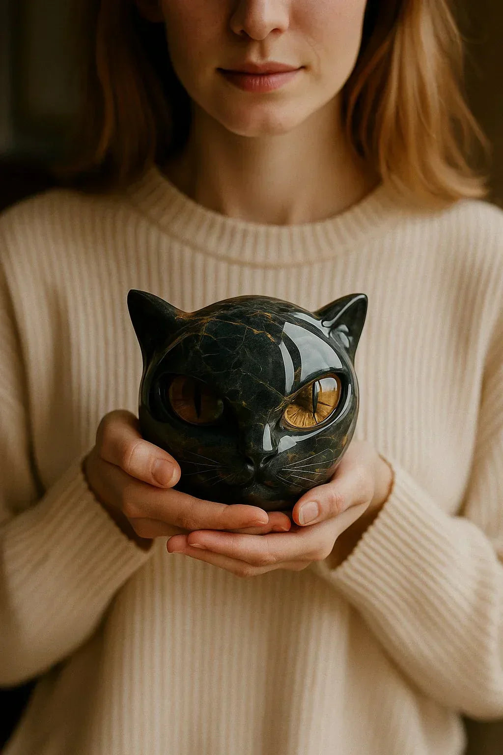 Lunaris - Mystical Black Cat Head Sculpture
