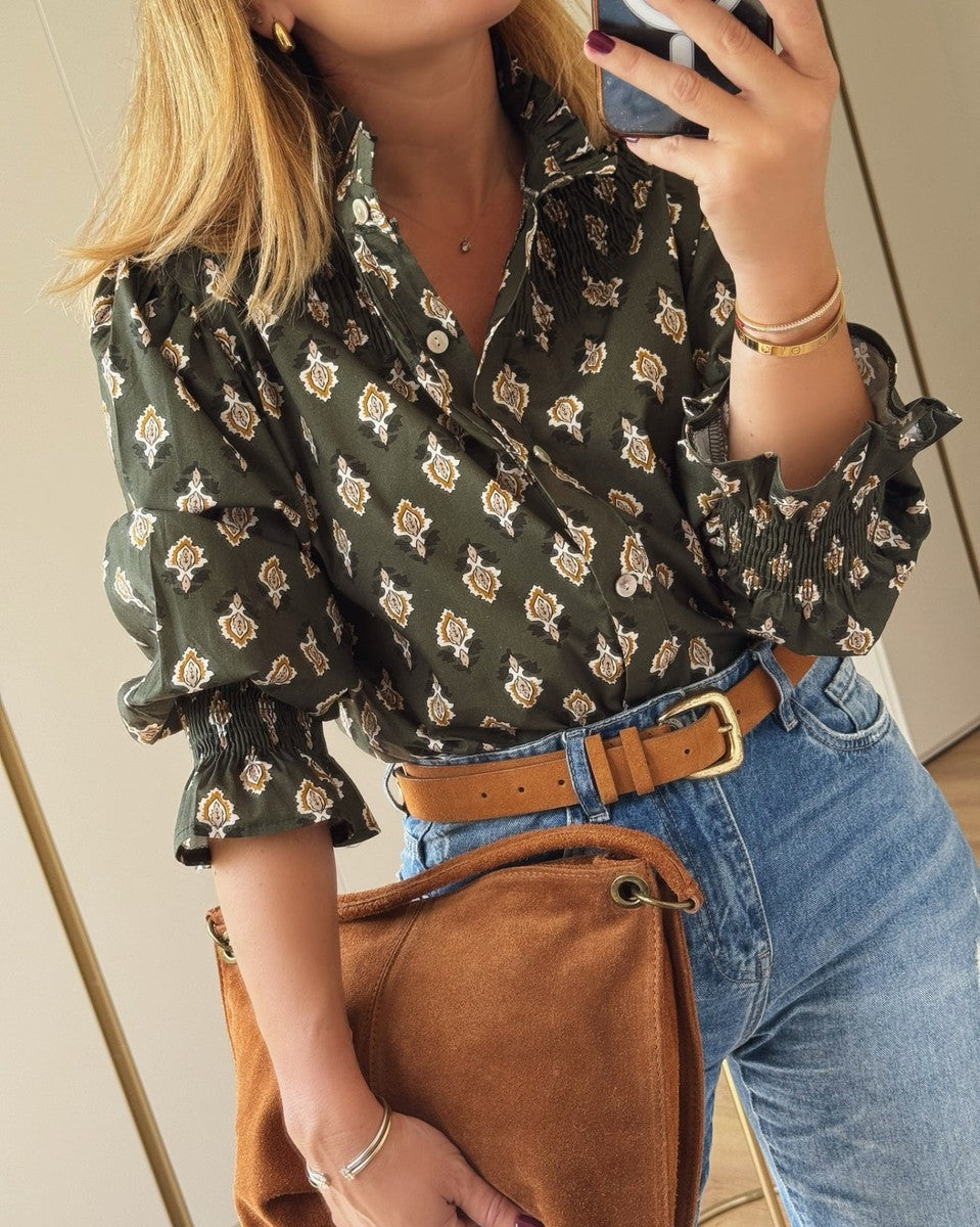Green Accent Collar Shirt