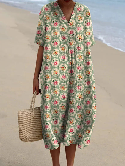 Eliane | Vintage Floral Aqua Dress