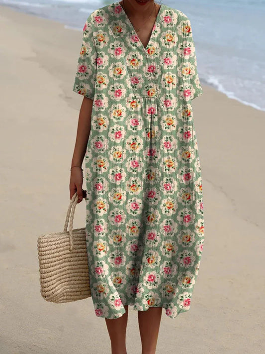 Eliane | Vintage Floral Aqua Dress